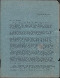 Creighton J. Hill typed letter (copy) to Geo[rge W.] Coleman, [Boston, Mass.], September 17, 1928