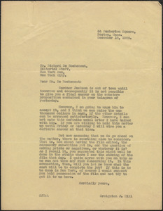 Creighton J. Hill typed letter (copy) to Richard De Rochemont (The New York Sun), [Boston, Mass.], December 18, 1929