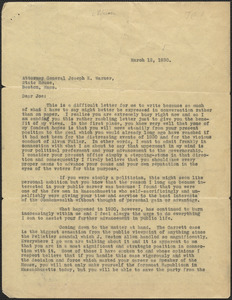 [Creighton J. Hill?] typed letter (copy) to Joseph E. Warner, [Boston, Mass.], March 12, 1930