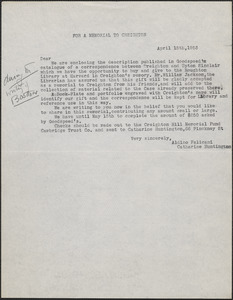 Aldino Felicani and Catharine Huntington typed letter (circular) [Boston, Mass.], April 15, 1953