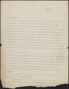 Typed letter (incomplete) to Catharine [Huntington, 1927?]