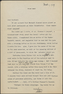 Silas Bent typed letter signed to Gardner [Jackson], March 1, 1929