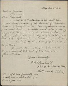 E. G. Marshall autograph letter signed to Gardner Jackson, Lakewood, Ohio, August 26, 1927