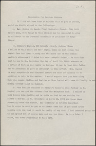 Typed memo to Gardner Jackson, [Boston, Mass.]