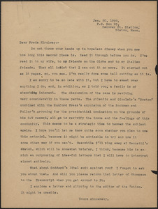 [Gardner Jackson] typed letter (copy) to Freda Kirchwey (The Nation), Boston, Mass., January 30, 1928