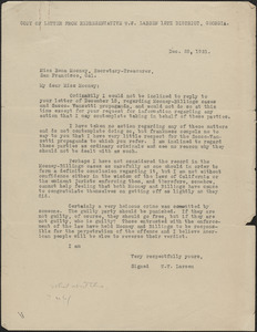 W. W. Larsen typed letter (copy) to Rene Mooney, [Washington, D. C. ?], December 28, 1921