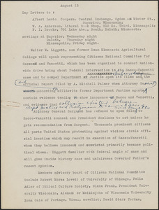 Typed letter (draft) to Albert Lanto, et al, [Minneapolis, Minn. ?], August 15, [1927]