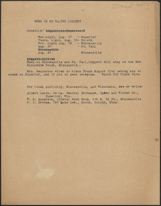 Typed memorandum, [August 14 1927?]: Memo in re Walter Liggett