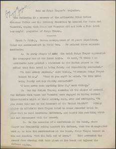 Typescript, [August 1927?]: Data on Judge Thayer's prejudice