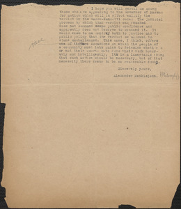 Alexander Meiklejohn typed note to [Sacco-Vanzetti Defense Committee, 1921-1927]