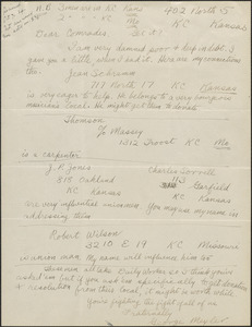 George Meyler autograph letter to [Sacco-Vanzetti Defense Committee], Kansas City, Kan., [1921-1927]