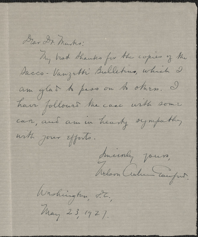 Nelson A. Crawford autograph note signed to [Jeannette] Marks ...