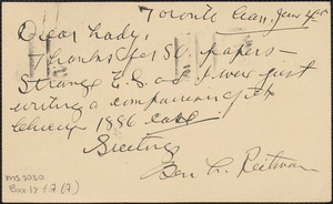 Ben L. Reitman autograph note signed (postcard) to Jeannette Marks, Toronto, Canada, June 4, 1927