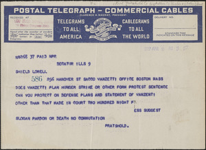 [Karl] Pratshold telegram to [Art] Shield[s] and [Esther] Lowell, Decatur, Ill., April 9, 1927