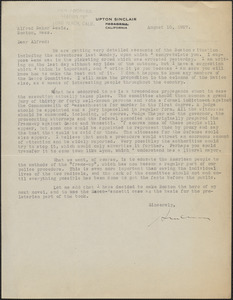 Upton Sinclair autograph letter signed to Alfred Baker Lewis Socialist Party, New England District), Long Beach, Calif., August 10, 1927