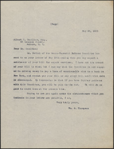 [William G.] Thompson typed letter (copy) to Albert H. Hamilton, [Boston, Mass.], May 20, 1925