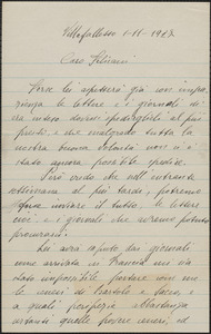 Luisa Vanzetti [Luigia] autograph letter signed, in Italian, to Aldino Felicani, Villafalletto, Italy, November 1, 1927