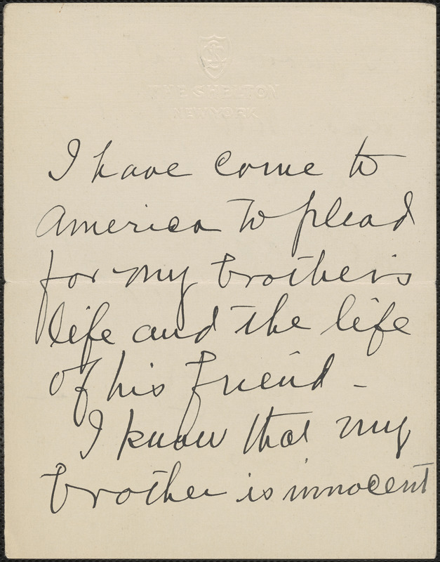 Autograph note signed, approximately August 1927