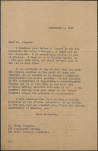 Typed letter (copy) to Henry Kingman, September 9, 1927