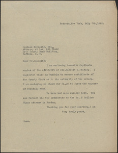 Typed letter (copy) to Eustace Reynolds, Batavia, N. Y., July 7, 1922