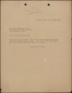 Typed note to Olof Tveitmoe (California Building Trades), Boston, Mass., December 10, 1921