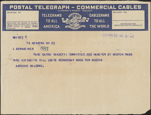 Antonio Salemme telegram to L. Bernheimer, New York, N. Y., August 23, 1927