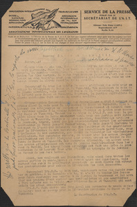 Association Internationale Des Travailleurs typed letter, in French, (circular), Berlin, Germany, [1921-1927]