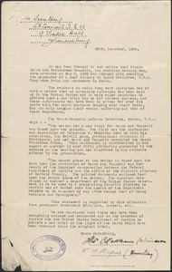 T. A. Haynes (Amalgamated Engineering Union. South Africa Council) typed document to United States Department of Justice, Johannesburg, South Africa, December 30, 1926