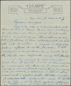 Severino di Giovanni (CULMINE) autograph letter signed, in Italian, to [Sacco-Vanzetti Defense Committee], Buenos Ares, Argentina, November 17, 1927