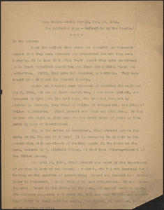 Thomas O'Connor typed letter (copy) to Editor, Boston Sunday Herald, Waltham, Mass., November 14, 1926