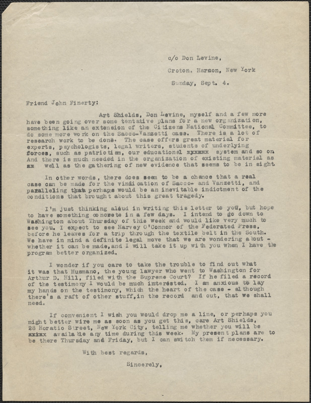 [Thomas O'Connor] typed letter (copy) to John [F.] [Finnerty, Croton-on-Hudson], N. Y., September 4, [1927]