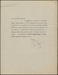 Tom O'Connor typed note signed to Gardner Jackson, [July-August 1927]