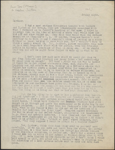 Tom [O'Connor] typed letter signed to Gardner [Jackson, Waltham, Mass?, July-August 1927]