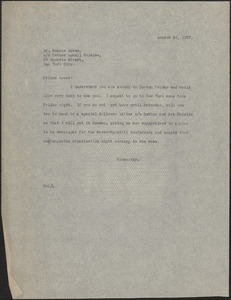 [Thomas O'Connor, Citizens National Committee for Sacco and Vanzetti] typed letter (copy) to Eugene Lyons, [Boston, Mass?], August 25, 1927