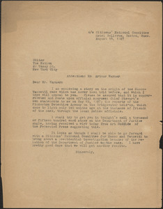 [Thomas O'Connor, Citizens National Committee for Sacco and Vanzetti] typed letter to Editor, The Nation, Boston, Mass., August 14, 1927