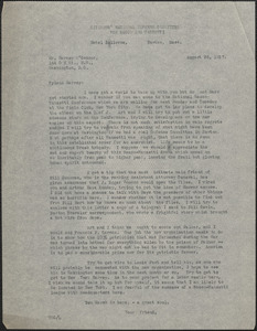 [Thomas O'Connor, Citizens National Committee for Sacco and Vanzetti] typed letter (copy) to Harvey O'Connor, Boston, Mass., August 25, 1927