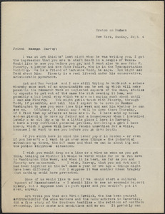 [Thomas O'Connor, Citizens National Committee for Sacco and Vanzetti] typed letter (copy) to Harvey [O'Connor], Croton-on-Hudson, N. Y., September 4, [1927]