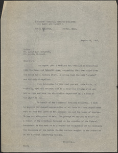 [Thomas O'Connor] (Citizens National Committee for Sacco and Vanzetti) typed letter (copy) to Editor, St. Louis Post-Dispatch, Boston, Mass., August 25, 1927