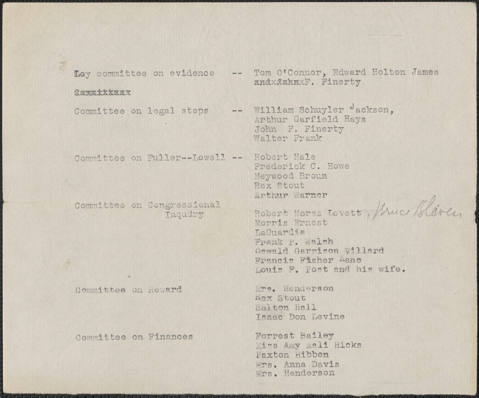 [Citizens National Committee for Sacco and Vanzetti] typed document (copy), [July-August 1927]