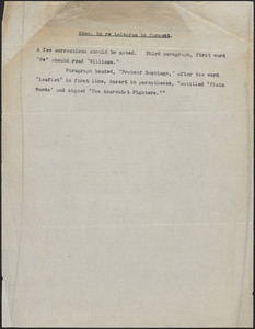 [Thomas O'Connor?] typed note, [Boston, Mass., August 1927]: Memo in re telegram to Sargent