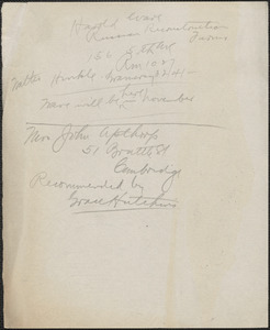 [Thomas O'Connor?] autograph note, [Boston, Mass., July-August 1927]