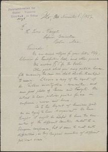 V. Heggland (Forsvarskomtien for Sacco-Vanzetti) autograph letter signed to Sacco-Vanzetti Defense Committee), Oslo, Norway, November 1, 1927