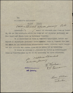 K. Kristina (Elektricitetsverkets arbinder forening) typed letter signed, in Norwegian, to [Sacco-Vanzetti Defense Committee], Oslo, Norway, [November 1927]