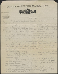 [Davide Moro] (Loggia Goddredo Mameli 1182) autograph letter signed, in Italian, Malden, Mass., [1920-1927]