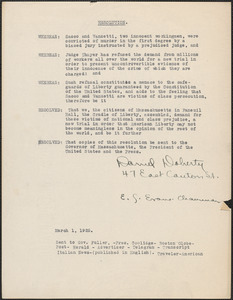 Daniel Doherty (Massachusetts. Citizens) typed resolution signed to [Alvan T. Fuller, et al], Boston, Mass., March 1, 1925