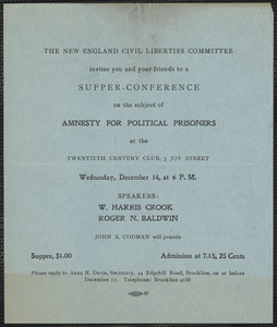 New England Civil Liberties Union handbill, Boston, Mass., [1921?]