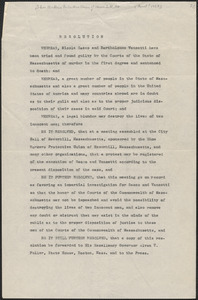 Shoe Workers Protective Union of Haverhill, Massachusetts typed resolution to Alvan T. Fuller, Haverhill, Mass., [April? 1927]