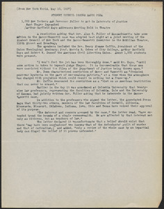 Student Sacco-Vanzetti Committee typed document, [New York, N. Y., May 10, 1927]: Student Council Issues Sacco Plea