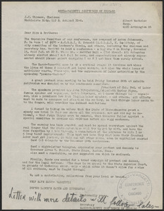 Albert Wechsler (Sacco-Vanzetti Conference of Chicago) typed letter to J. J. Uhlmann, Chicago, Ill., [November 1926?]