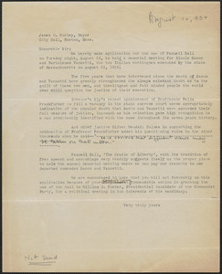[Aldino Felicani?] typed letter to James M. Curley, [Boston, Mass.], August 10, 1932